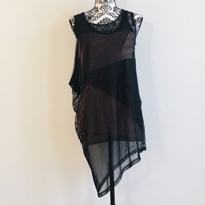 ❤️ BGBG mesh & lace overlay Asymmetrical tunic